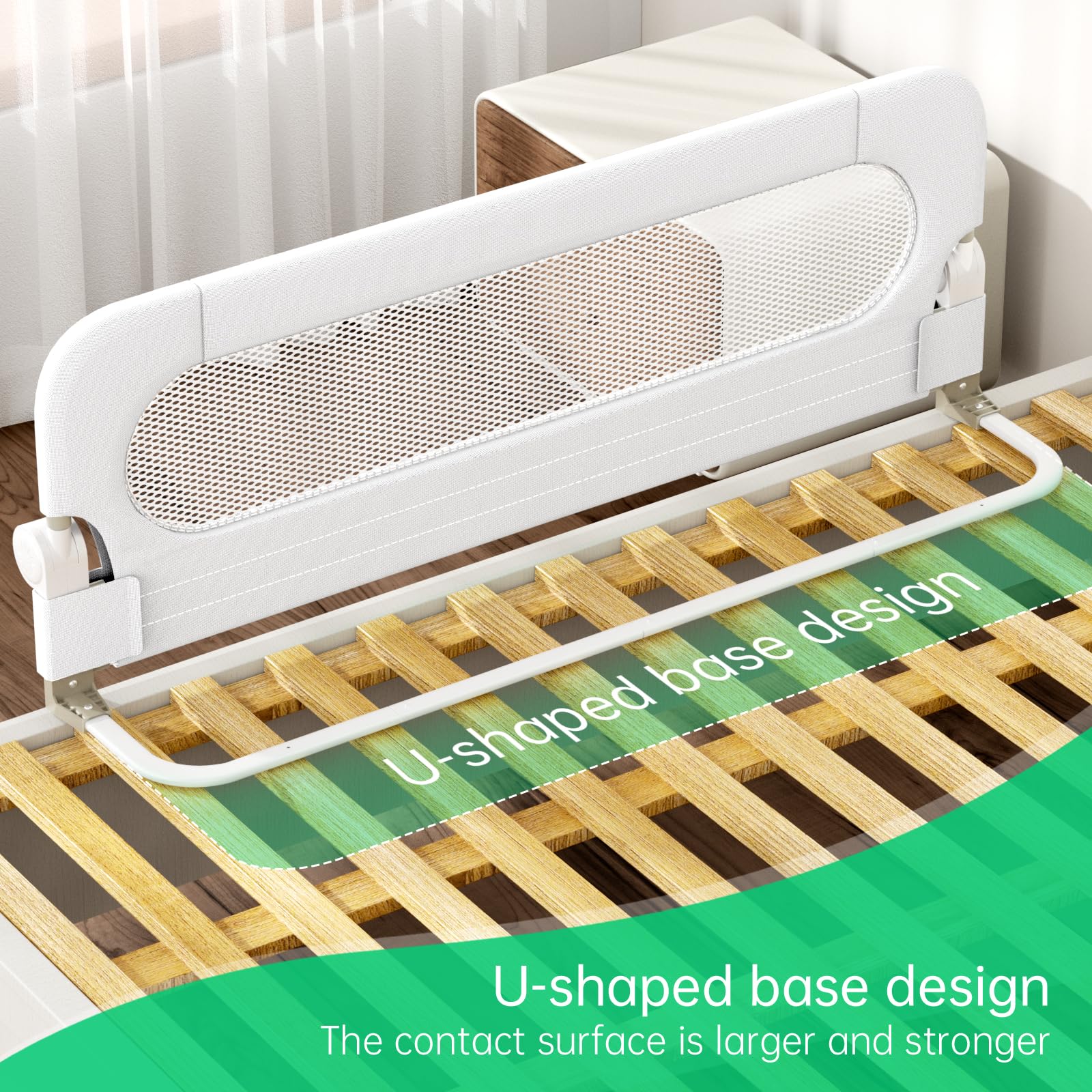 **Foldable Toddler Bed Rail - Safety Baby Bed Guard with Reinforced Anchor System - Fits Twin, Full, Queen & King Beds (White, 43