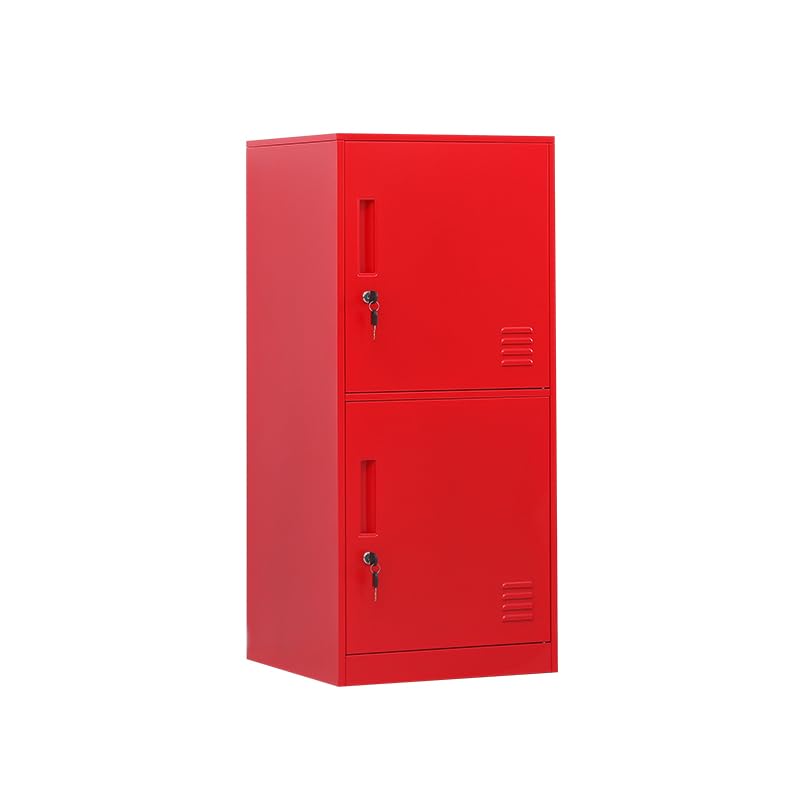 2-Door Metal Vertical Storage Locker for Kids Bedroom, School, Office & Home - Stackable Steel Cabinet for Toys, Clothes & Sports Equipment with Anti-Tip Safety Feature (Red) - Perfect for Organizing Children's Rooms, Playrooms & Dormitories