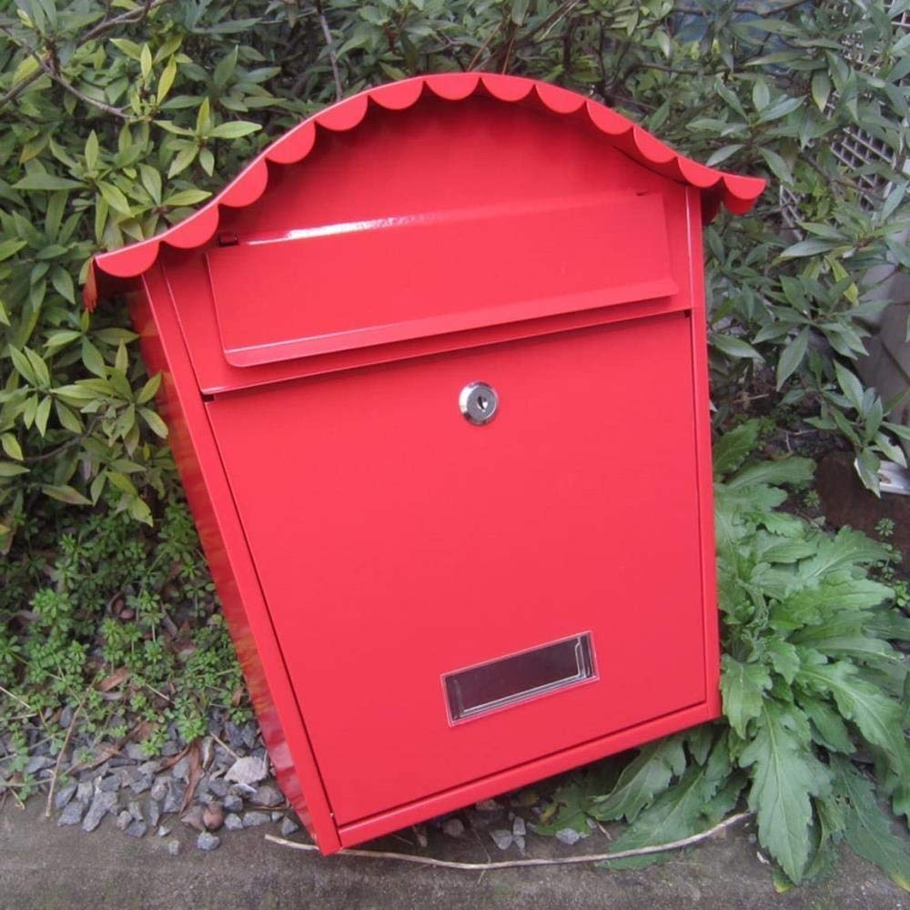 Waterproof Wrought Iron Outdoor Wall Mount Mailbox with Lock - Newspaper & Letter Box for Home Security (White/Red) - Perfect for Porch, Garden, and Front Yard Decoration