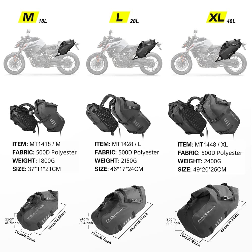 Rhinowalk 48L (24Lx2) Waterproof Motorcycle Saddle Bags - Anti-Vibration Motorbike Panniers with Shoulder Strap for Harley, BMW, Honda & Most Adventure/Sport Bikes - Perfect for Long Rides, Road Trips & Daily Commuting