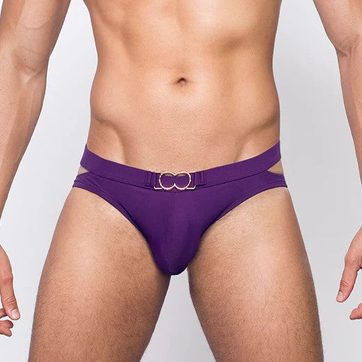 2EROS Men's Double Strap Swim Brief - Plum Purple Swimwear for Beach & Pool | Comfortable & Stylish Swim Trunks for Vacation, Water Sports & Sunbathing