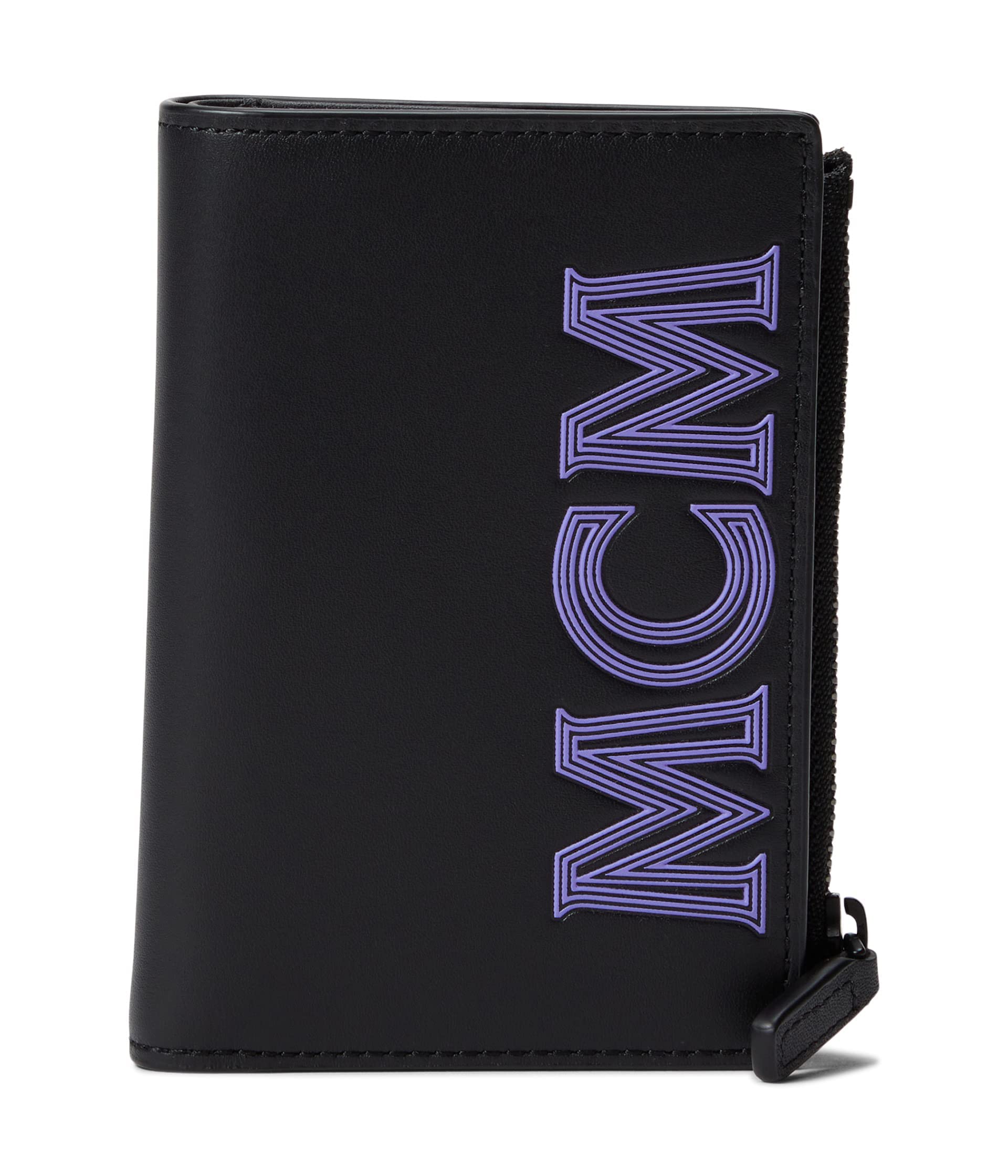 MCM Chain Leather Slim Wallet with Snap Closure - Black One Size - Stylish & Compact for Everyday Use, Travel, and Night Out