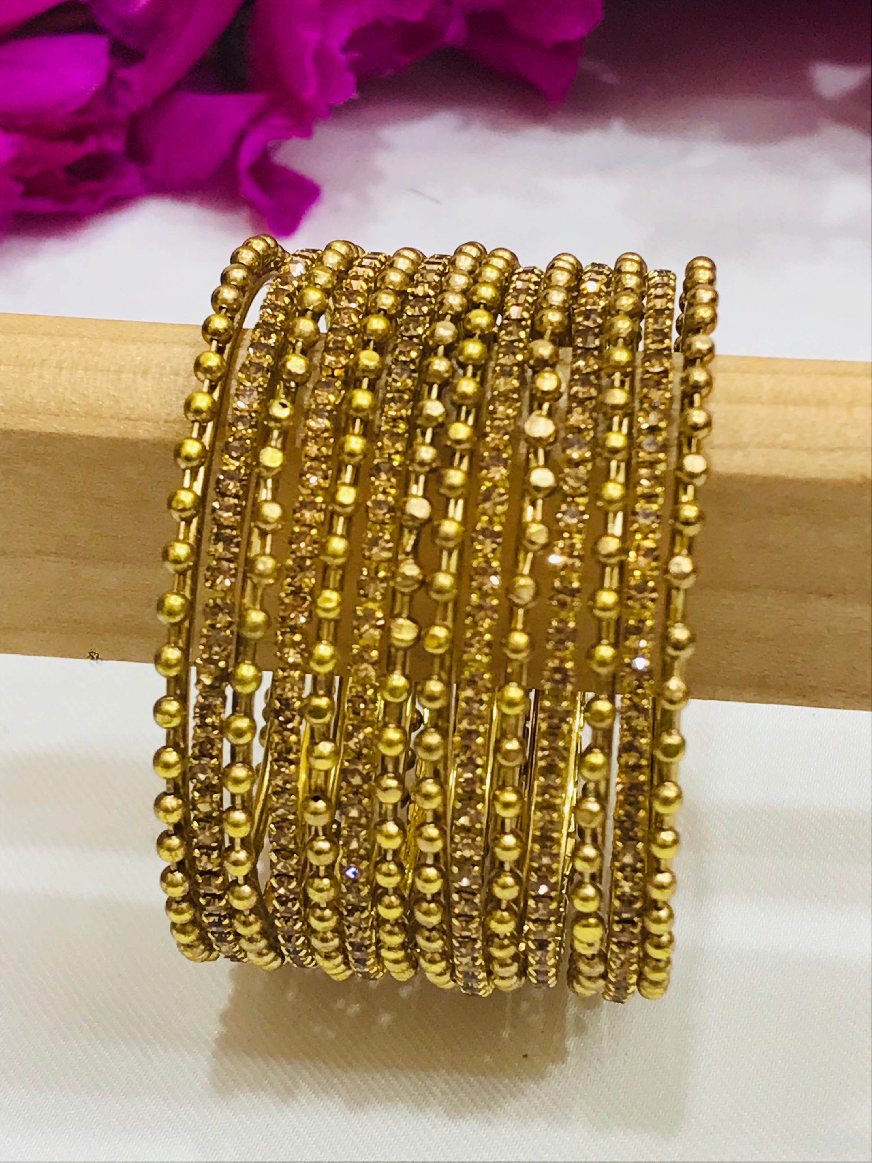 Elegant Gold-Tone Dot Design Metal Bangle Bracelet Set for Women & Girls - Perfect for Parties, Weddings & Everyday Fashion Accessories