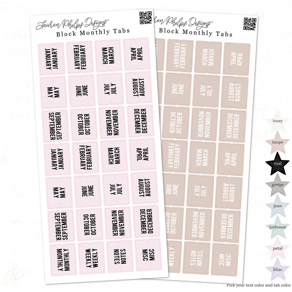 Block Monthly Planner Tabs Sticker Sheet - Colorful Calendar Stickers for Bullet Journal & Planner Organization - Perfect for DIY Planners, Scrapbooking & Office Organization