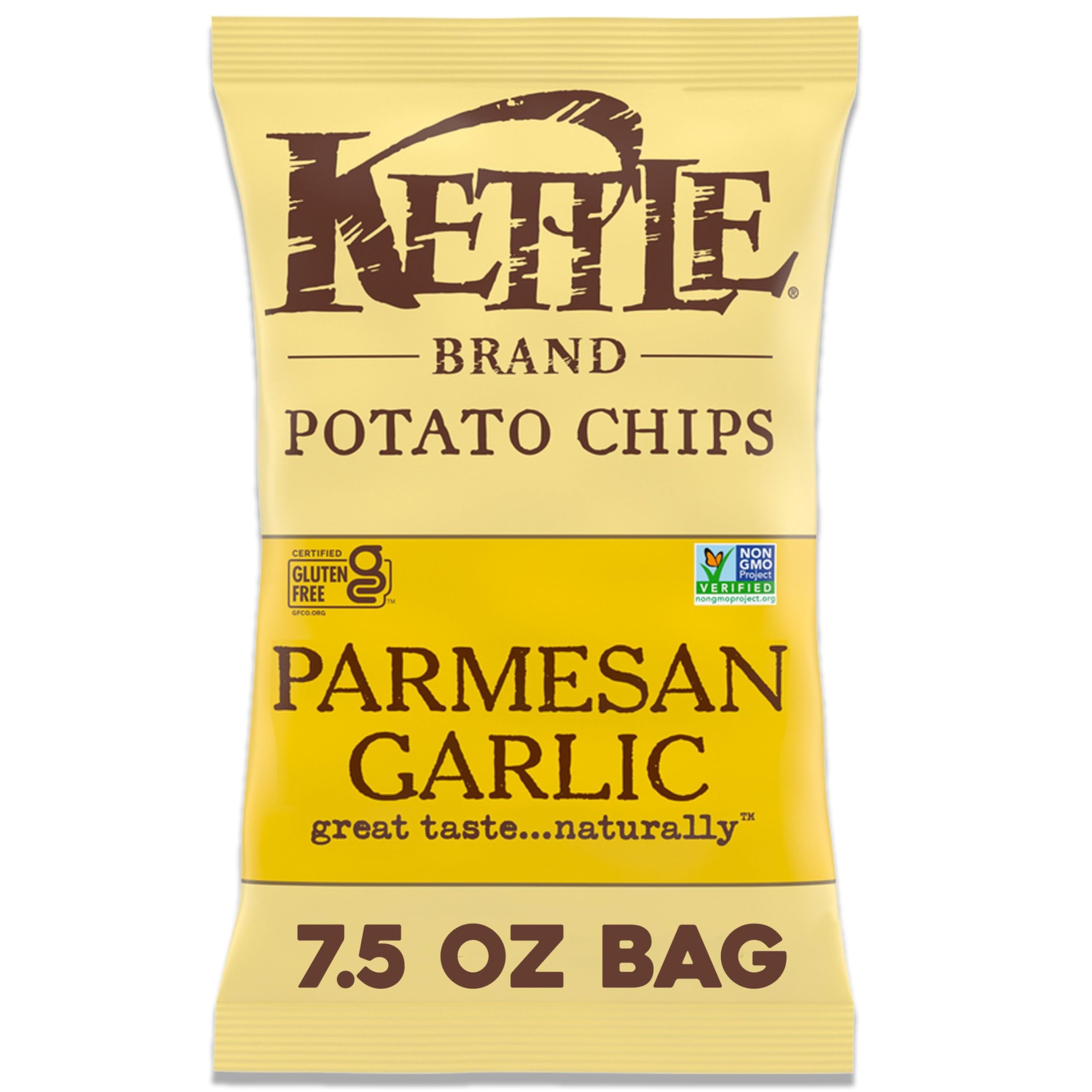 Kettle Brand Parmesan Garlic Potato Chips - 7.5 Oz Bag - Crunchy Snack for Parties, Picnics & Game Nights