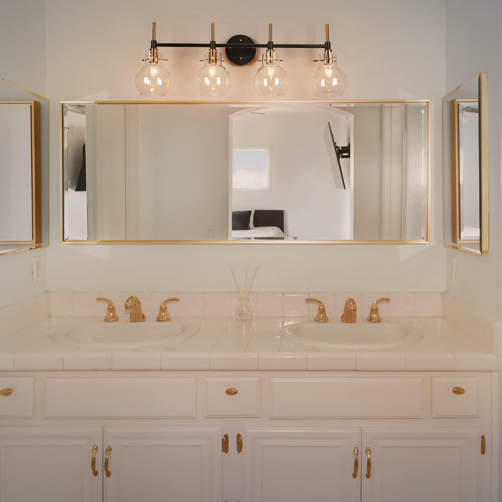 Modern 4-Light Black Bathroom Vanity Light Fixture with Clear Glass Shades - 30