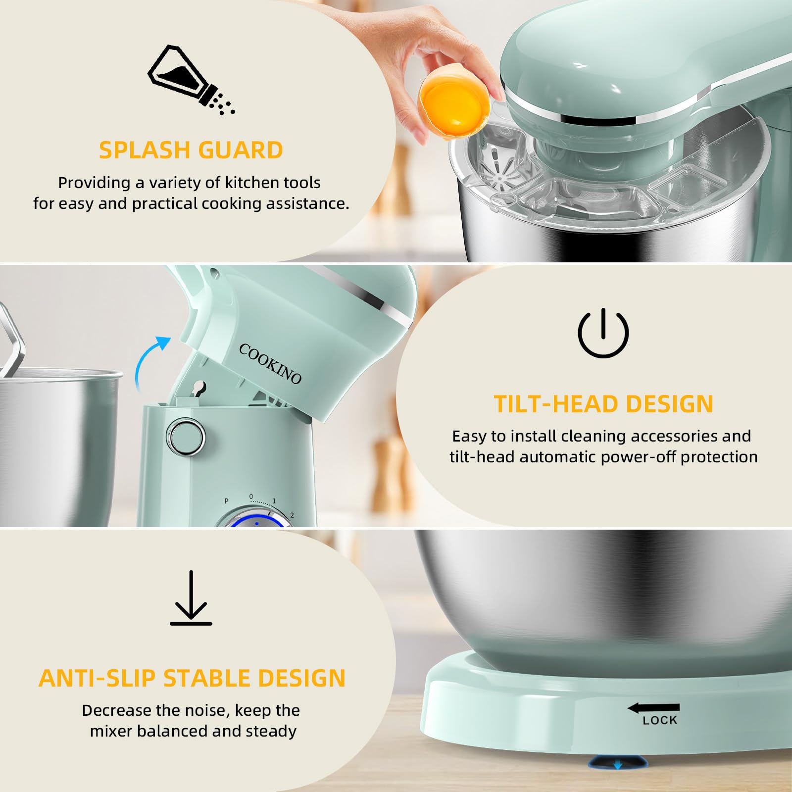 10-Speed Electric Stand Mixer with 5.5 QT Bowl - 3-in-1 Kitchen Mixer with Dough Hook, Beater & Whisk (Agave Green) - Perfect for Baking, Whipping Cream & Kneading Dough