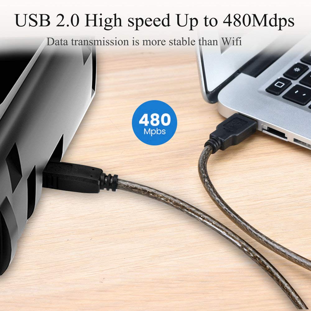 25ft USB 2.0 Printer Cable - High Speed A Male to B Male Scanner Cable for HP, Canon, Brother, Lexmark, Epson Printers - Durable Office & Home Use Connectivity Solution