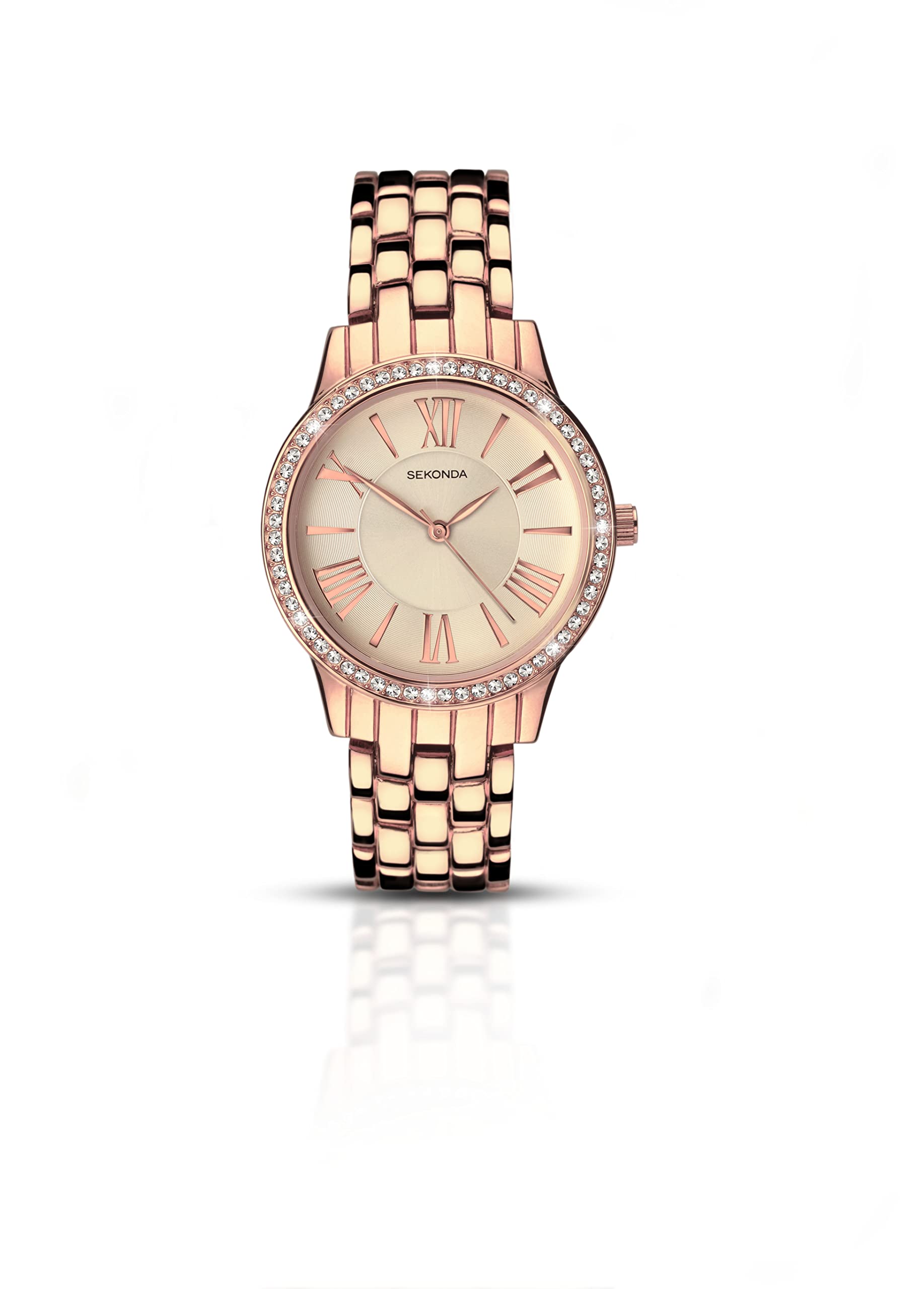 Sekonda Ladies Ruby Classic Watch - Rose Gold Case & Alloy Bracelet with Rose Sunray Dial - Elegant Women's Fashion Watch for Daily Wear, Office & Special Occasions