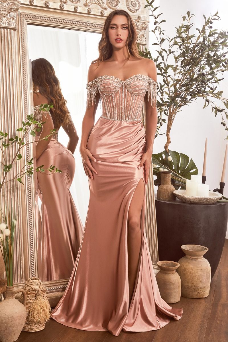 Embellished Off-Shoulder Satin Evening Gown for Women - Elegant Prom, Wedding & Formal Occasion Dress