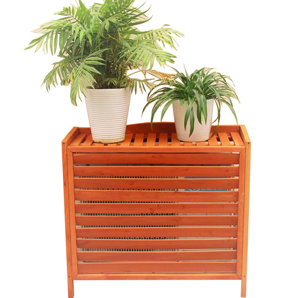 Anti-Corrosion Wooden Outdoor Flower Stand & AC Rack - Louver Design Plant Storage Shelf for Patio, Lawn, Garden Decor - Durable Orange Wood Garden Furniture for Backyard, Balcony & Outdoor Spaces