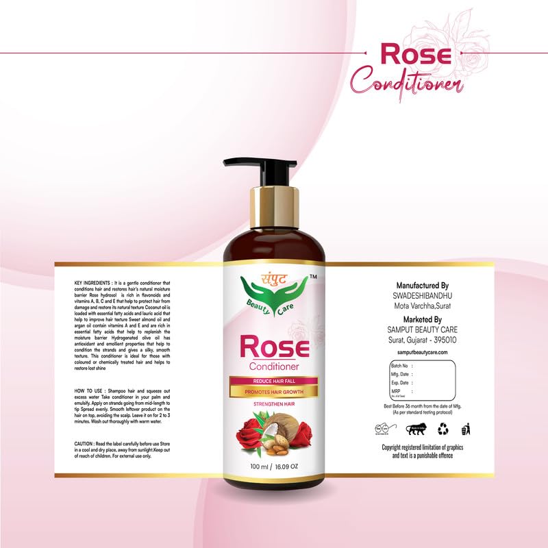 Organic Rose Hair Conditioner for Oily Scalp - Promotes Hair Growth & Strengthens Hair - Ideal for Daily Use & Damaged Hair Care