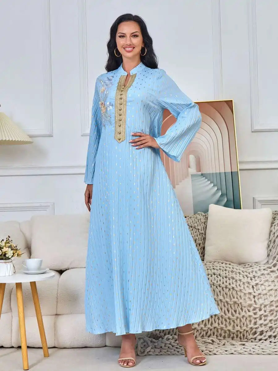 Elegant Eid Dress with Bronzing Beads - Flowy Caftan Kaftan Dress #25169 | Perfect for Eid Celebrations, Weddings & Special Occasions