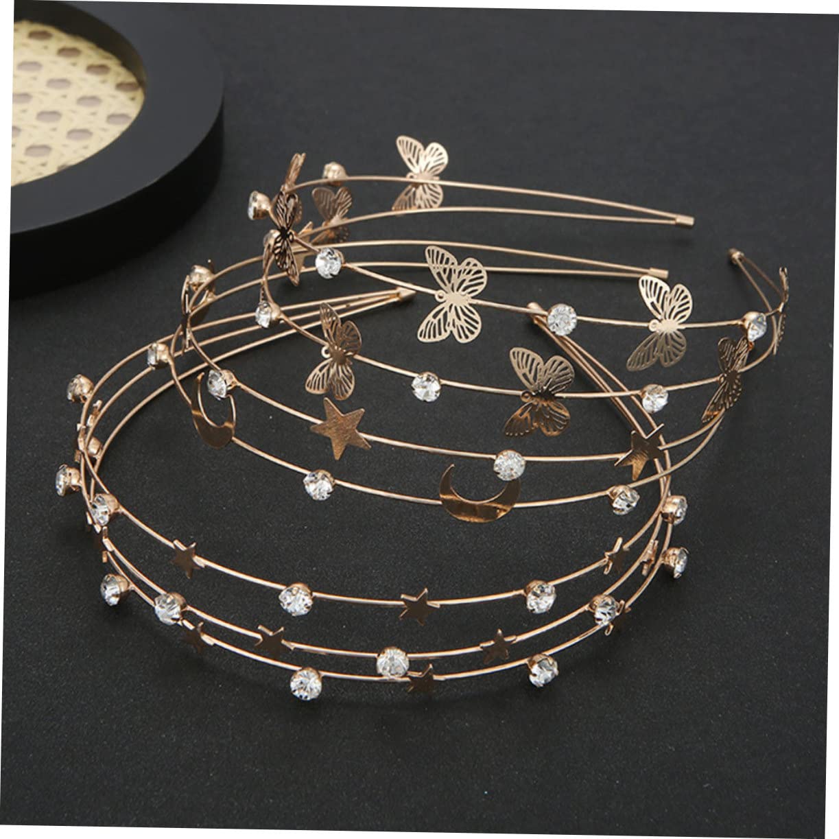 POPETPOP 15 Pcs Star Moon Headband - Rhinestone Bridal Hair Hoops, Double Row Metal Headbands for Women & Girls - Perfect for Weddings, Prom, Cosplay & Special Occasions
