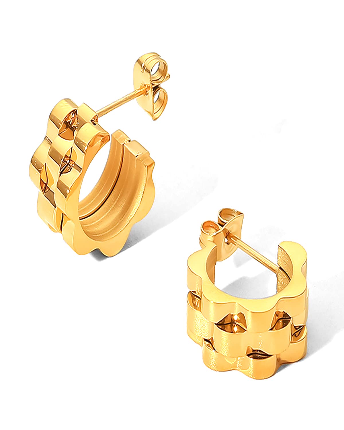 PROMETTERE 18K Stainless Steel Small Hoop Earrings for Women - Titanium Steel C-Shaped Wide Metal Strap Earrings | Unique Fashion Jewelry Gift for Girls & Women | Perfect for Everyday Wear, Parties & Special Occasions