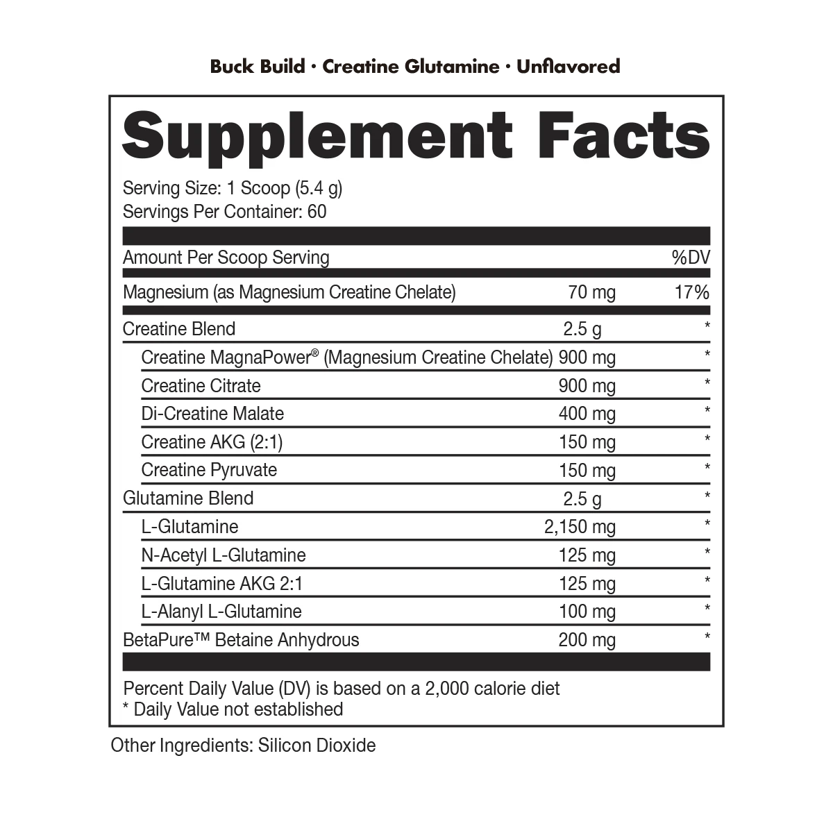 Bucked Up Buckbuild Creatine & Glutamine Powder 324g - Unflavored Muscle Recovery & Strength Supplement for Athletes & Gym Workouts
