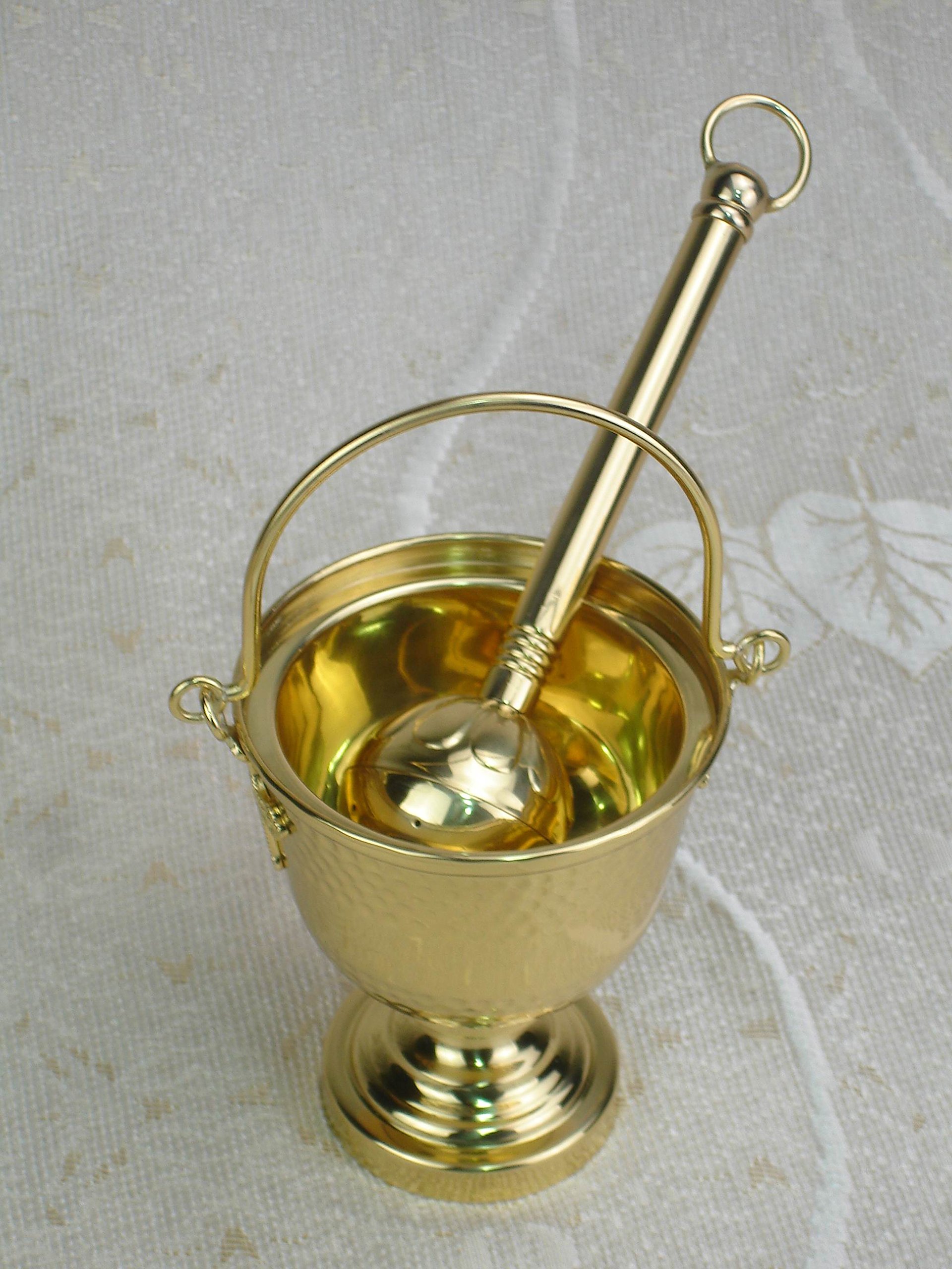 Brass Holy Water Font and Sprinkler Set for Catholic Church - SS-1-Q7 | Perfect for Baptisms, Blessings & Religious Ceremonies