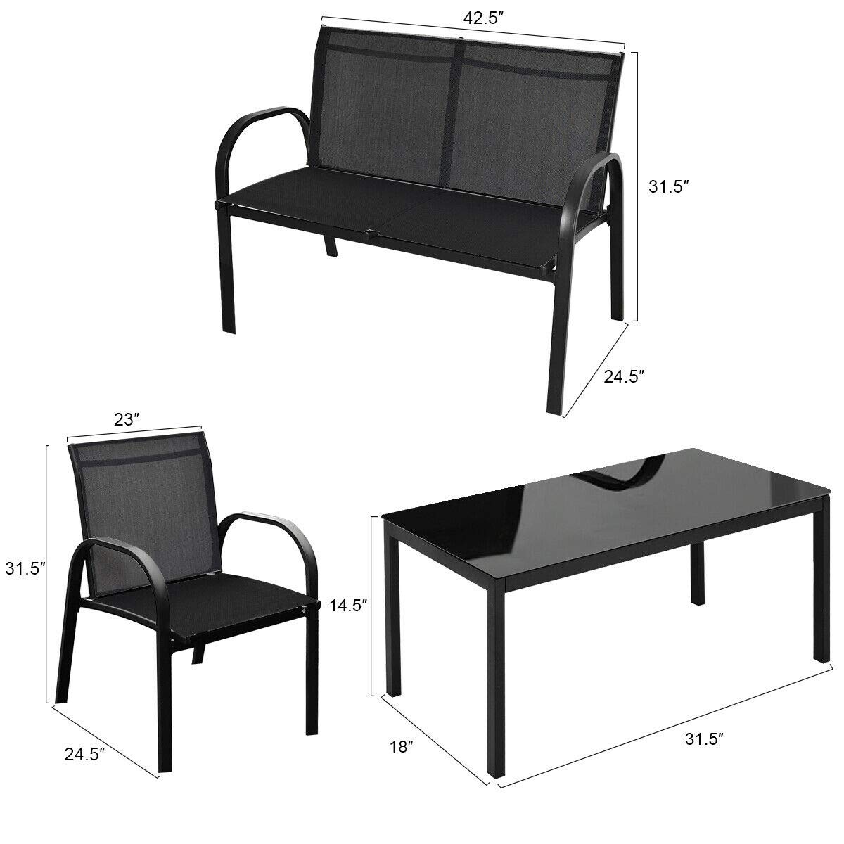 Casart 4-Piece Patio Furniture Set with Tempered Glass Coffee Table & Loveseat - Outdoor Garden & Yard Conversation Set - Perfect for Backyard Relaxation, Poolside Lounging & Outdoor Entertaining