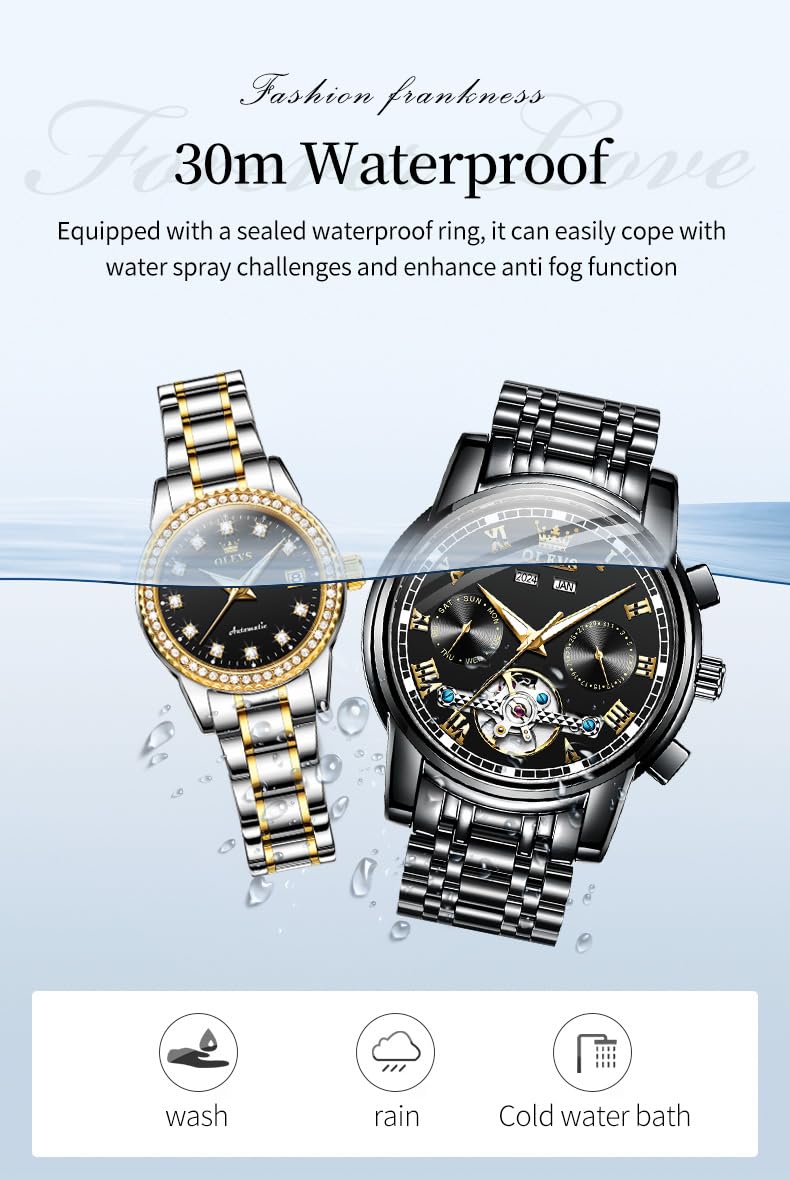 OLEVS Automatic Couple Watches Set - His and Hers Matching Romantic Wristwatches for Men & Women | Perfect for Anniversaries, Weddings, and Valentine's Day Gifts