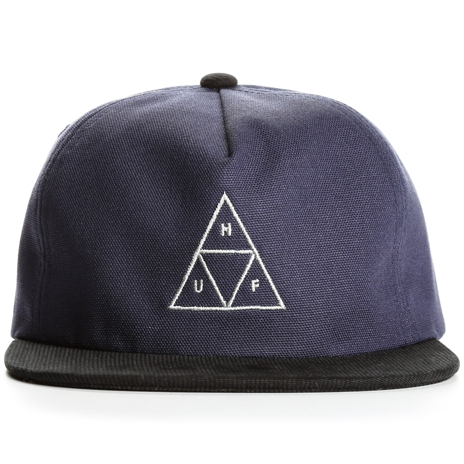 HUF Triple Triangle Snapback Hat - Navy Blue Adjustable Baseball Cap for Men & Women - Perfect for Streetwear, Skateboarding, and Casual Outfits