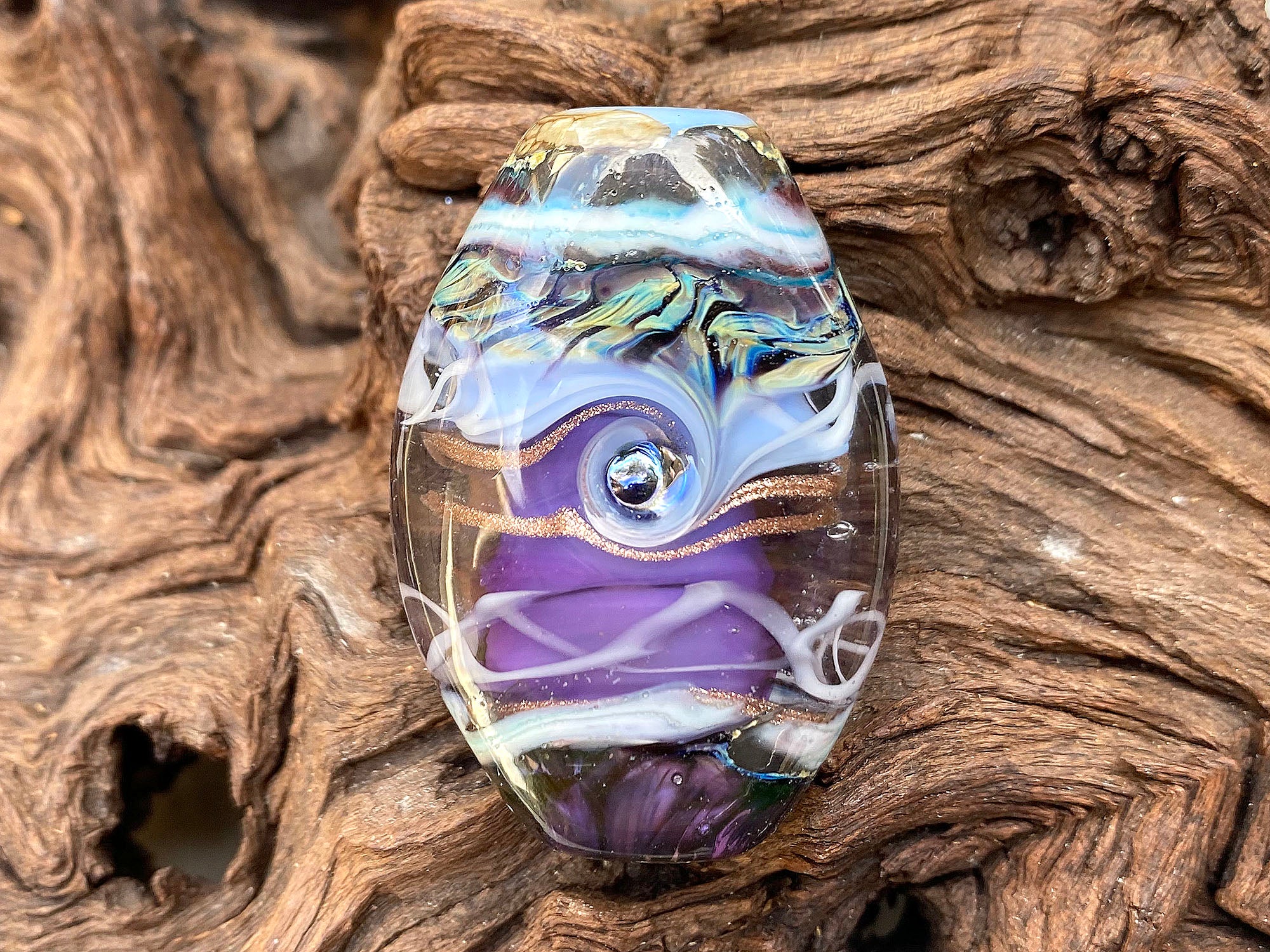 Purple & Periwinkle Blue Organic Lampwork Focal Bead SRA - Handmade Glass Bead for Jewelry Making, DIY Crafts & Beading Projects