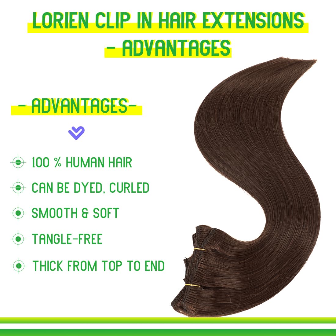 LORIEN 24 Inch Clip in Hair Extensions - 100% Brazilian Remy Human Hair, 8pcs Set with 18 Clips, Double Weft, 120g Dark Brown (#4) - Perfect for Volume, Length & Styling for Parties, Weddings & Everyday Wear
