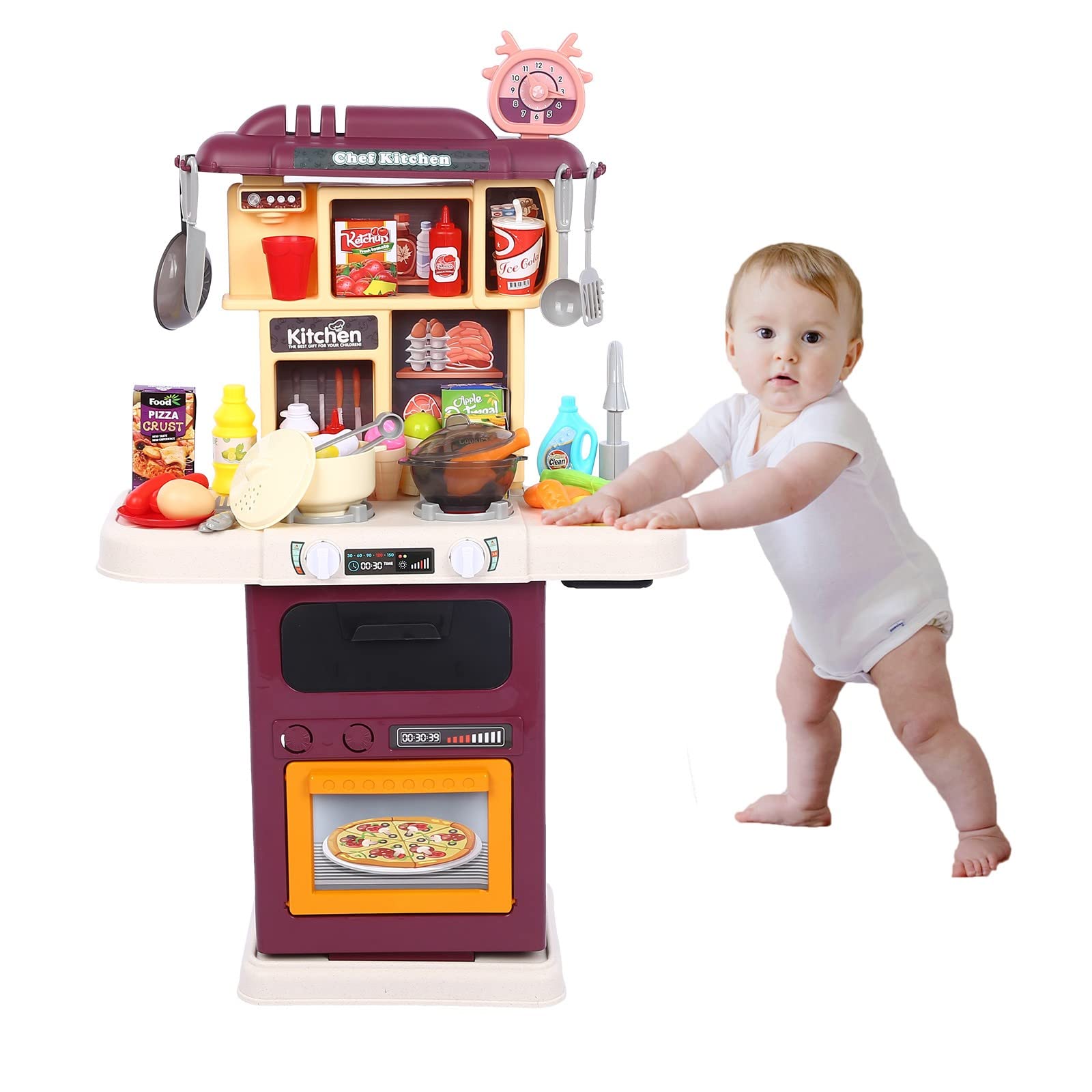 Kids Chef Kitchen Pretend Play Set with Real Sounds & Lights - Role Play Toy Kitchen Accessories for Toddlers, Boys & Girls - Perfect for Home, Preschool & Birthday Gifts
