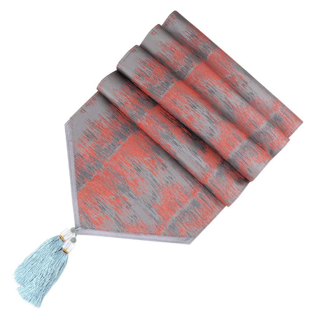 Silver and Blue Jacquard Tassel Table Runner - 35x228cm Farmhouse Style Decorative Placemat for Coffee Table, Shoe Bench, Dresser, TV Cabinet & Dining Table - Perfect for Rustic Home Decor and Holiday Dinner Settings