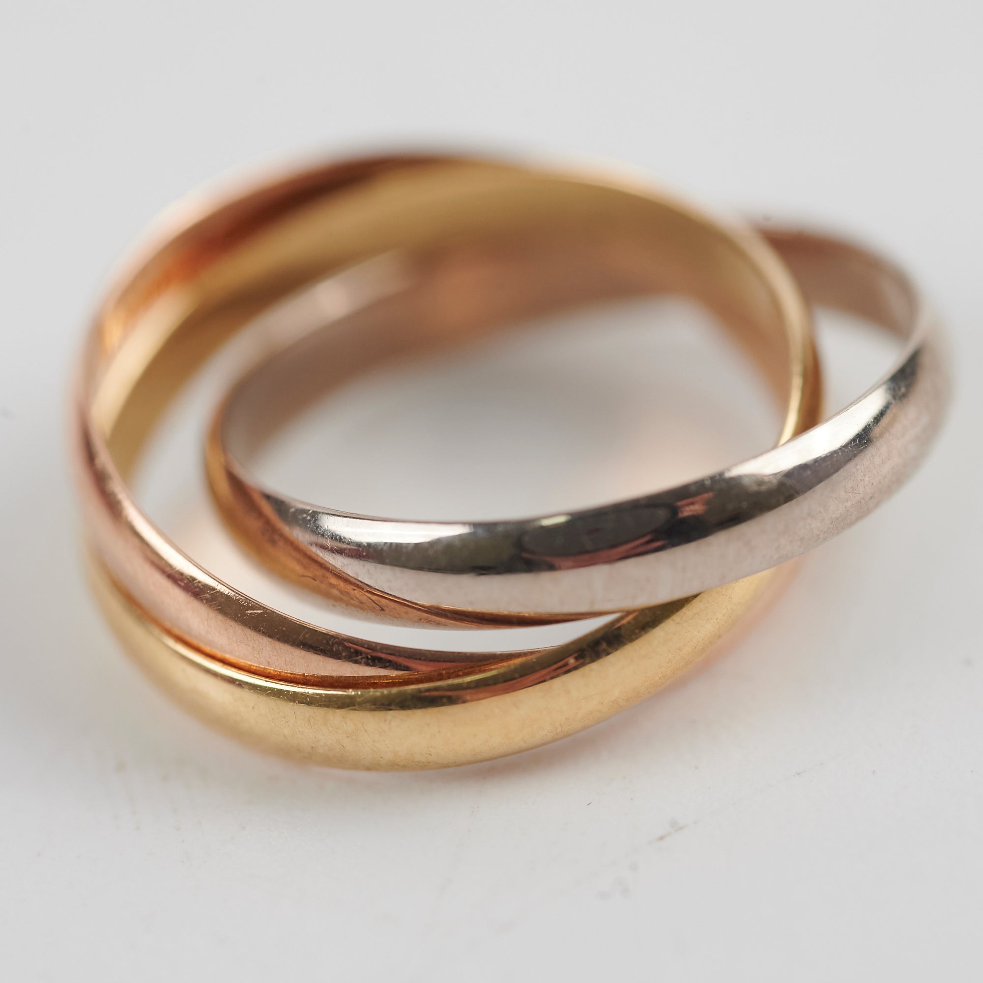Cartier Trinity Tricolor Gold Ring - 18K White, Yellow & Rose Gold Stackable Band - Size 48 (US 4.75) - Luxury Jewelry for Women, Anniversary Gift & Special Occasions
