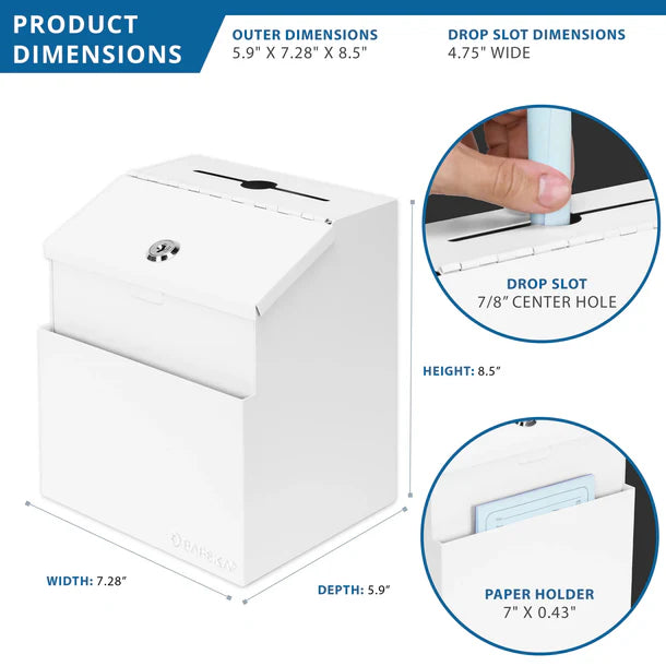 Barska CB14102 Secure Suggestion & Ballot Box with Key Lock & Deposit Slot - White | Ideal for Voting, Surveys, Feedback Collection & Office Use