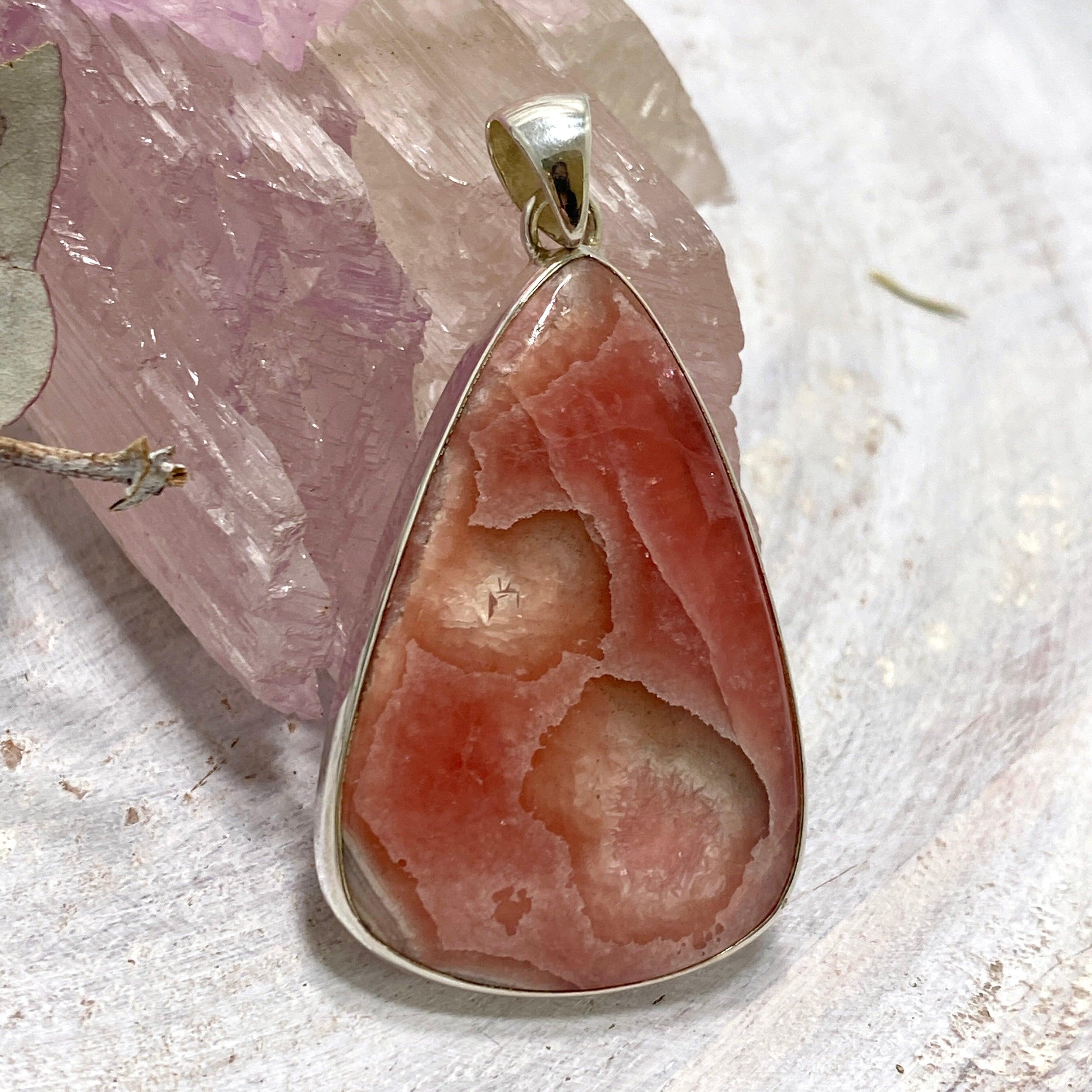 Rhodochrosite Large Teardrop Pendant Necklace KPGJ2814 - Elegant Gemstone Jewelry for Women, Perfect for Weddings, Parties & Special Occasions