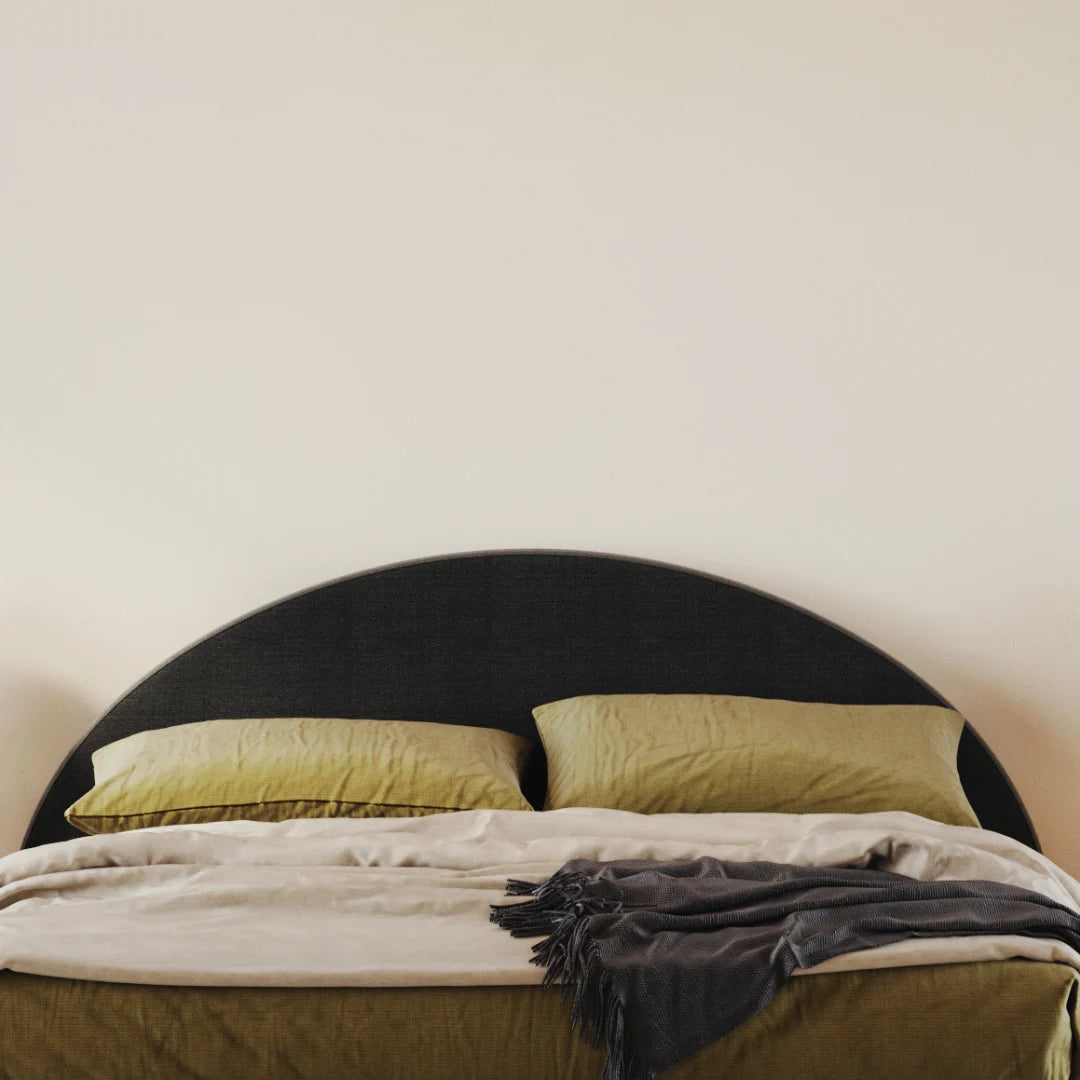 Luna Upholstered Headboard with Nailhead Trim - Onyx Black Velvet Fabric - Perfect for Master Bedroom, Guest Room, or Apartment Decor