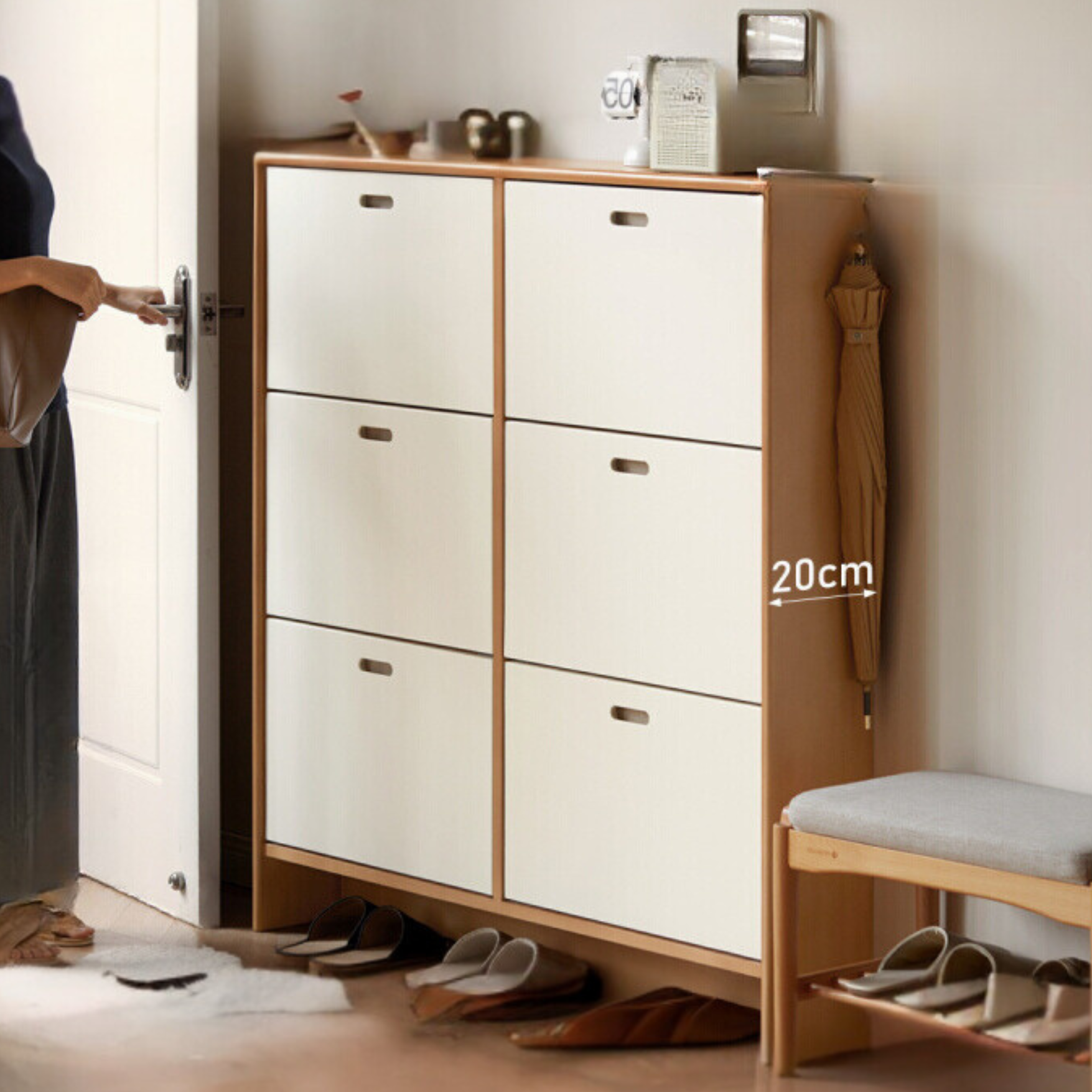 Birch Solid Wood Ultra Thin Shoe Cabinet - Space Saving Entryway Storage Organizer for Shoes, Boots & Accessories | Perfect for Small Apartments, Hallways & Closets