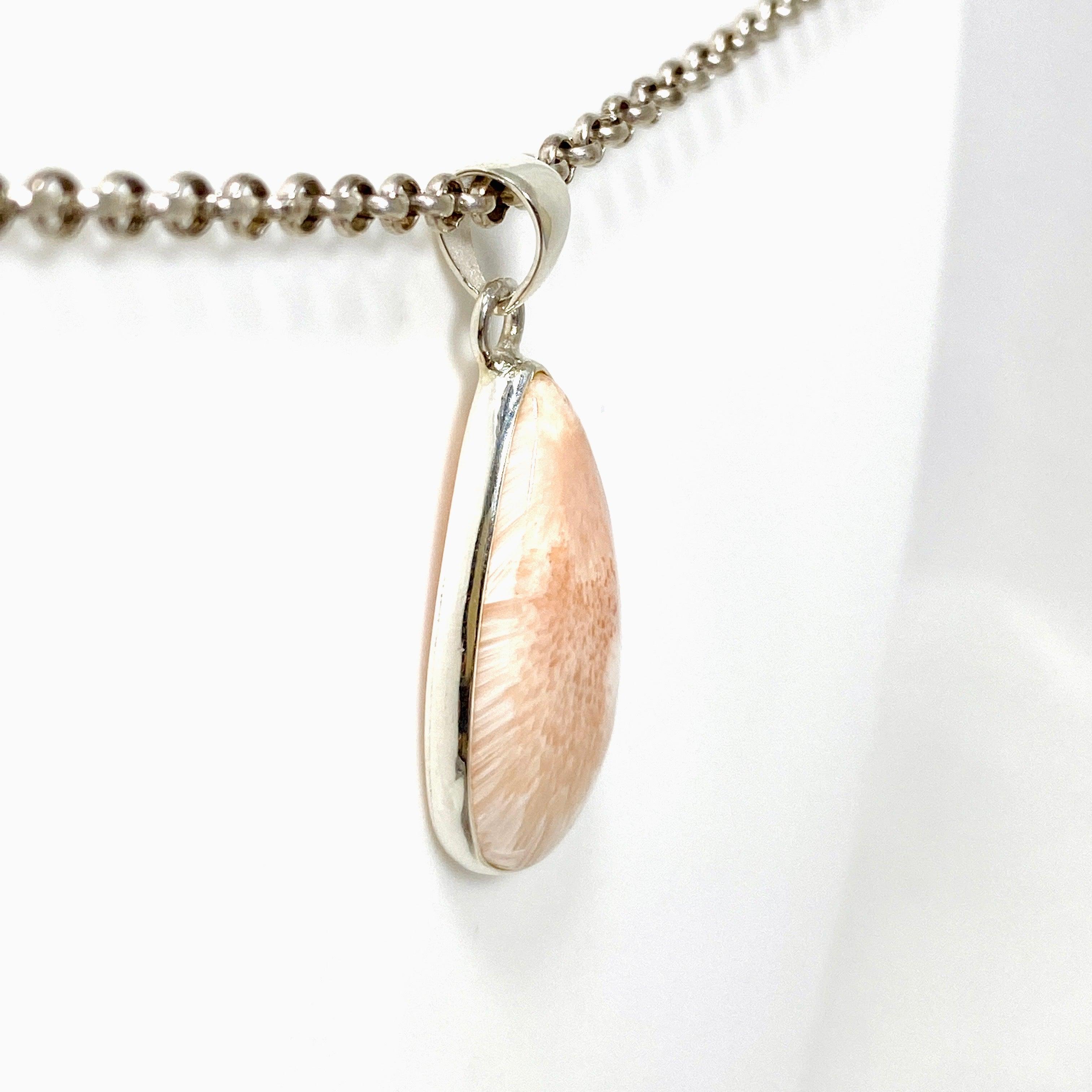 Natural Peach Scolecite Teardrop Pendant Necklace - Healing Crystal Jewelry for Women - Perfect for Meditation, Energy Balancing & Spiritual Gifts