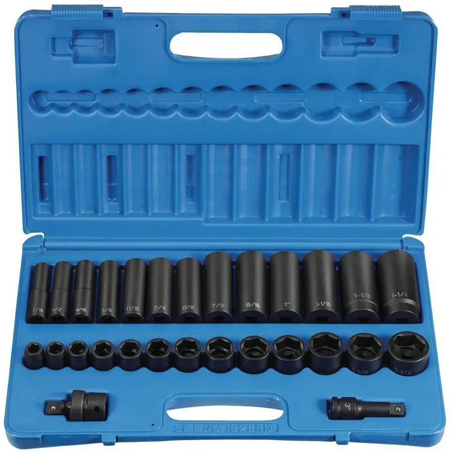 1/2 in Drive Standard & Deep Impact Socket Set - 28 Piece Professional Grade Tool Kit for Automotive Repair, DIY Projects & Heavy-Duty Mechanical Work