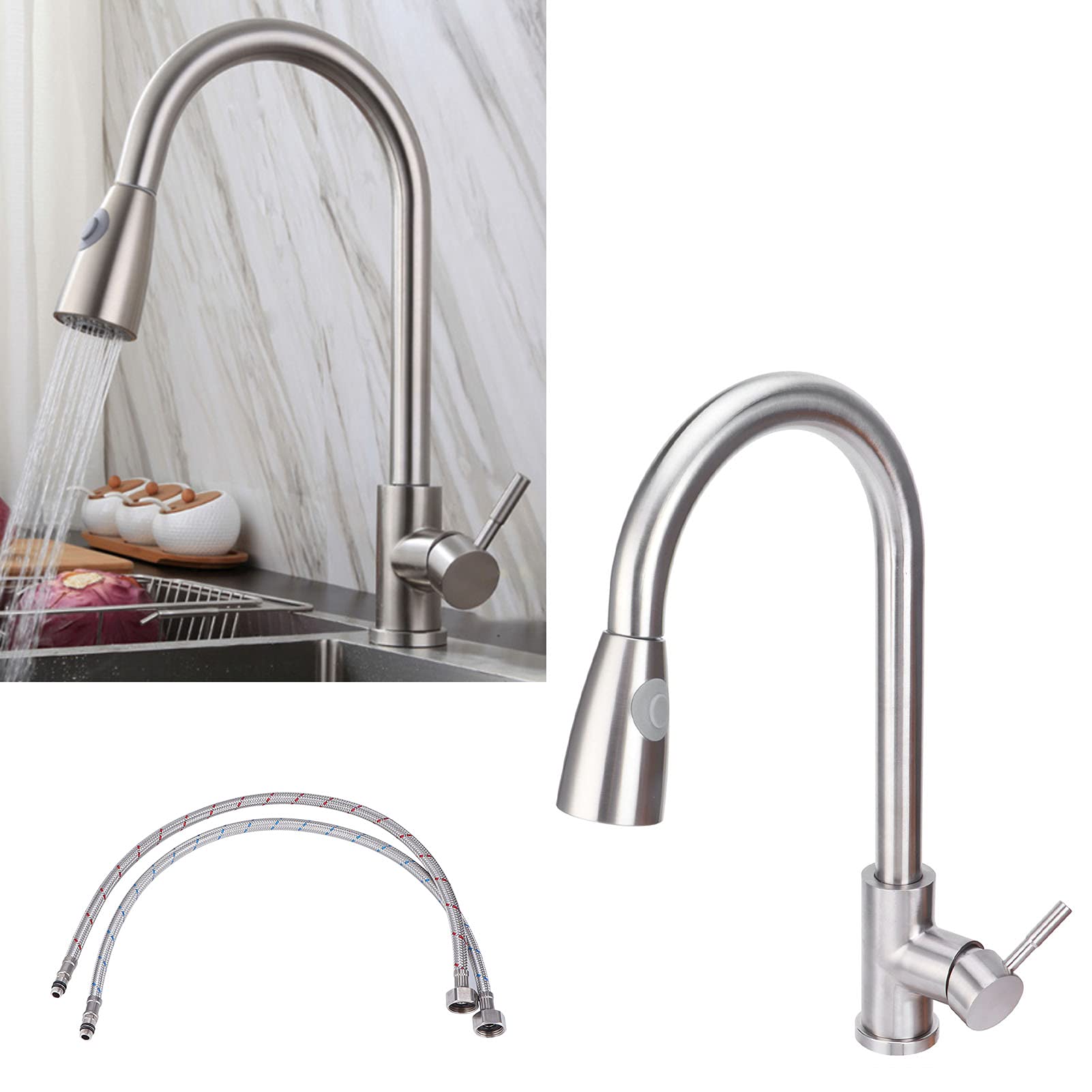Alvinlite High Arc Single Handle Pull Down Sprayer Kitchen Faucet - Stainless Steel Sink Faucet for Home, Hotel, Bar & Restaurant | Perfect for Washing Dishes, Filling Pots & Cleaning Vegetables