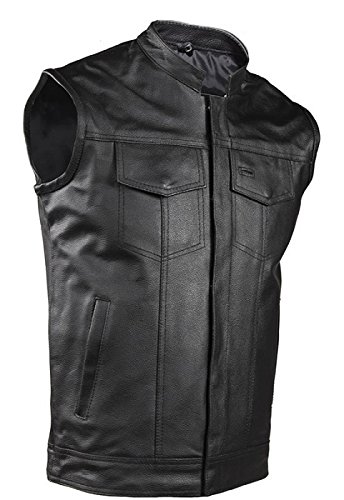 Men's Motorcycle Vest with Zipper & Gun Pocket - Genuine Leather Biker Jacket for Riding, Outdoor Adventures & Casual Wear