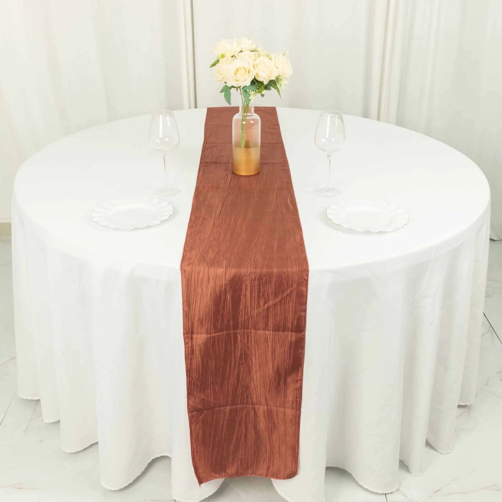 12-Pack 108-Inch Metallic Accordion Crinkled Taffeta Table Runner for Wedding, Party, Holiday & Home Decor - Elegant Dining Table Decorations