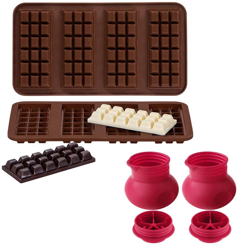 Webake Silicone Chocolate Making Set - 2pcs Chocolate Bar Molds & 2pcs Mini Chocolate Melting Pots for DIY Homemade Candies, Baking, Gifts & Party Treats