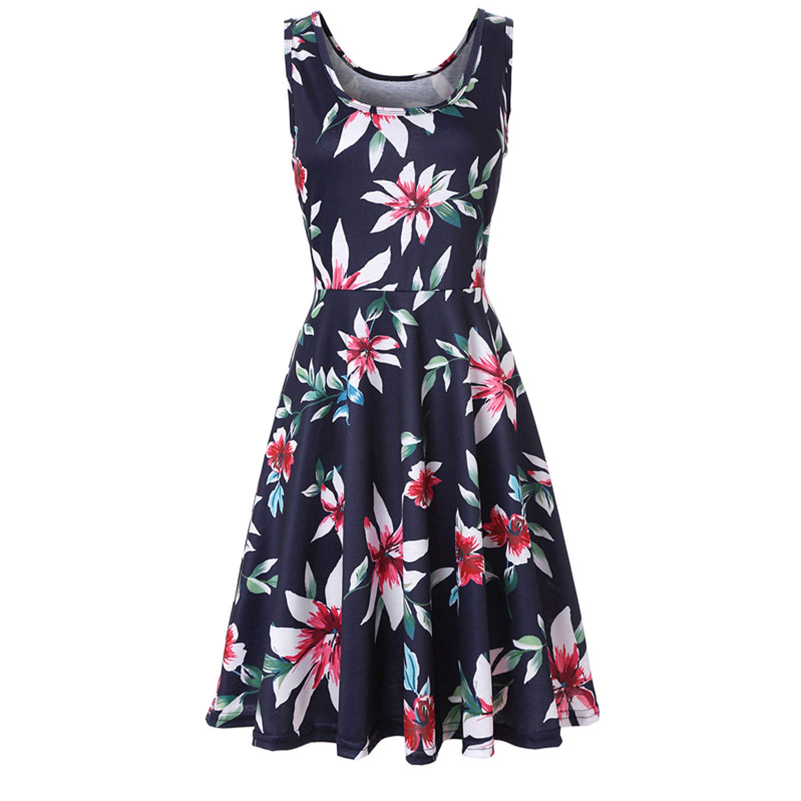Women's Floral Print Sleeveless Scoop Neck Maxi Dress - Summer Beach Swing Dress with Pleated Flow for Casual Wear, Vacations & Outdoor Events