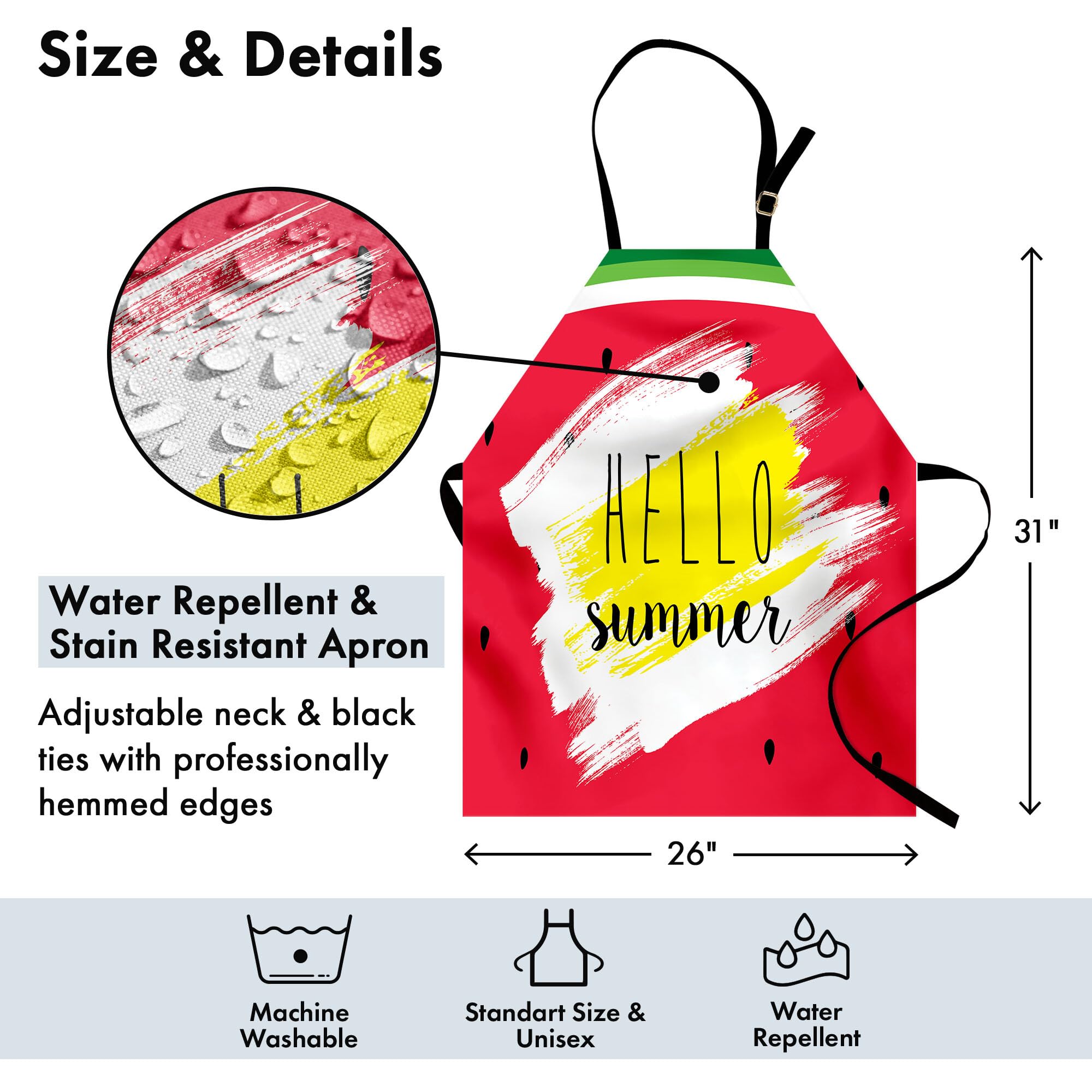 Ambesonne Watermelon Apron - Adjustable Unisex Kitchen Bib for Cooking, Baking, Gardening