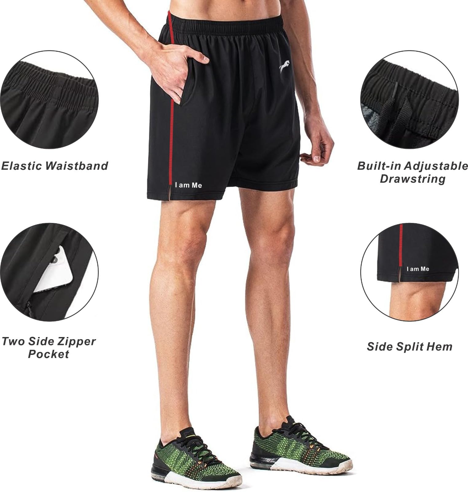 JUST RIDER Men's Quick-Dry Polyester Yoga & Running Shorts with 2 Zipper Pockets & Back Loop - Lightweight Gym Workout Shorts for Summer Sports, Jogging, and Active Lifestyle