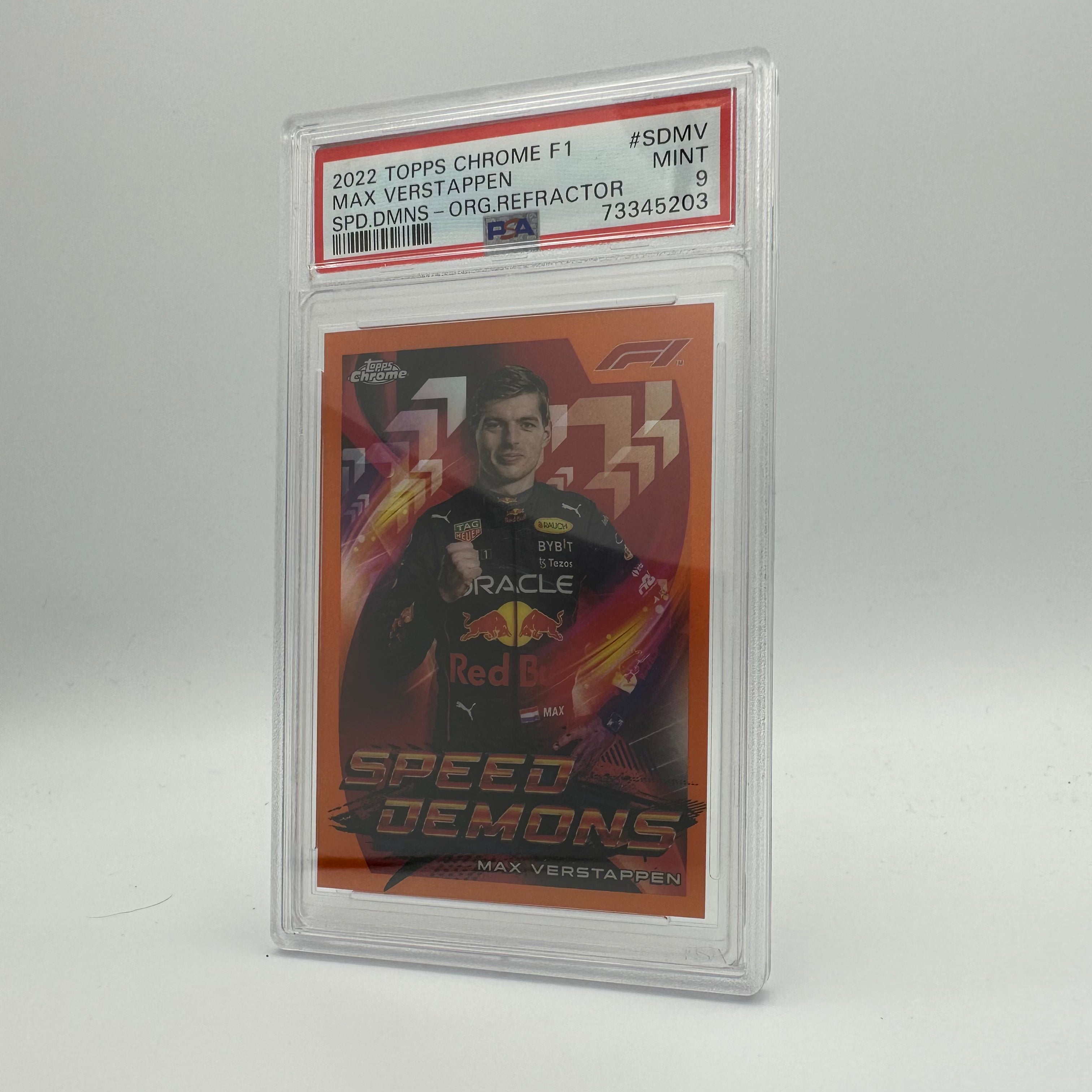 PSA 9 Graded 18/25 MAX VERSTAPPEN #SDMV SPEED DEMONS ORANGE REFRACTOR - Rare Collectible Trading Card for F1 Fans & Sports Memorabilia Enthusiasts