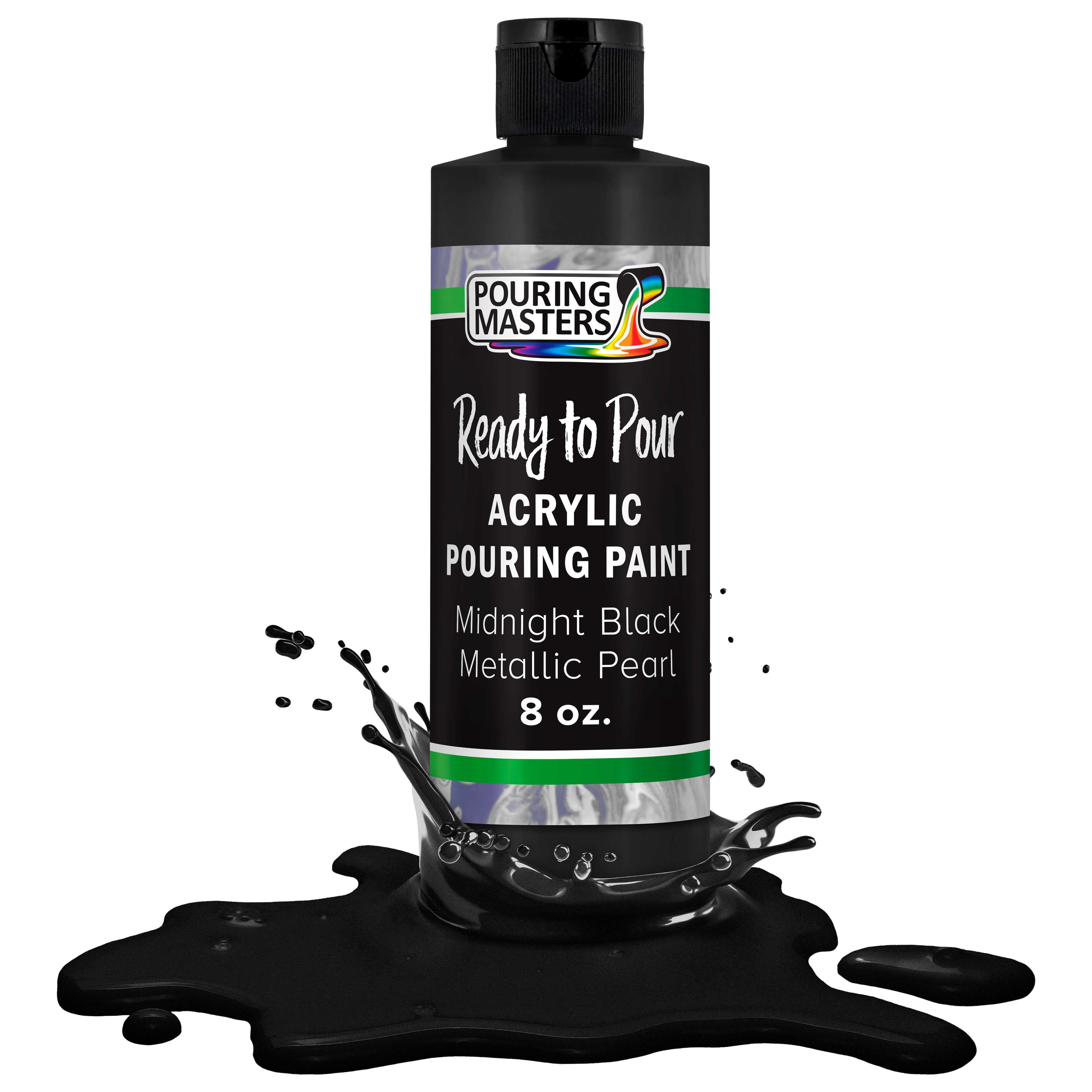Premium Midnight Black Metallic Pearl Acrylic Pouring Paint - 8oz Pre-Mixed Water-Based Art Paint for Canvas, Wood, Crafts, Tile & Rocks - Perfect for Fluid Art, DIY Home Decor & Creative Projects