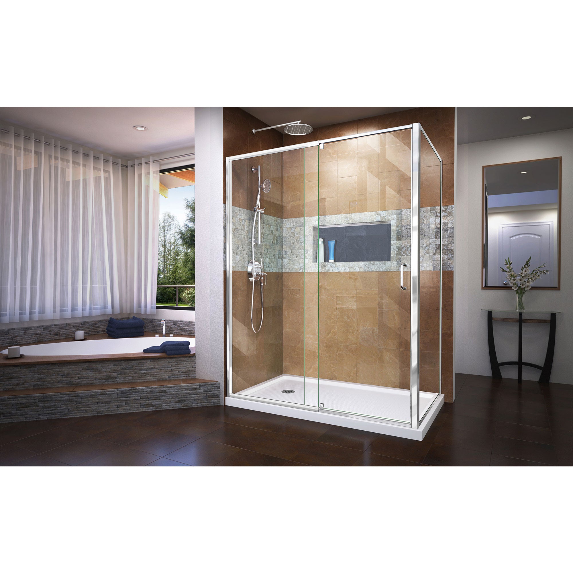 DreamLine Flex 36x60x74.75 Inch Semi-Frameless Pivot Shower Enclosure with SlimLine Base Kit - Modern Bathroom Upgrade for Small Spaces & Luxury Homes