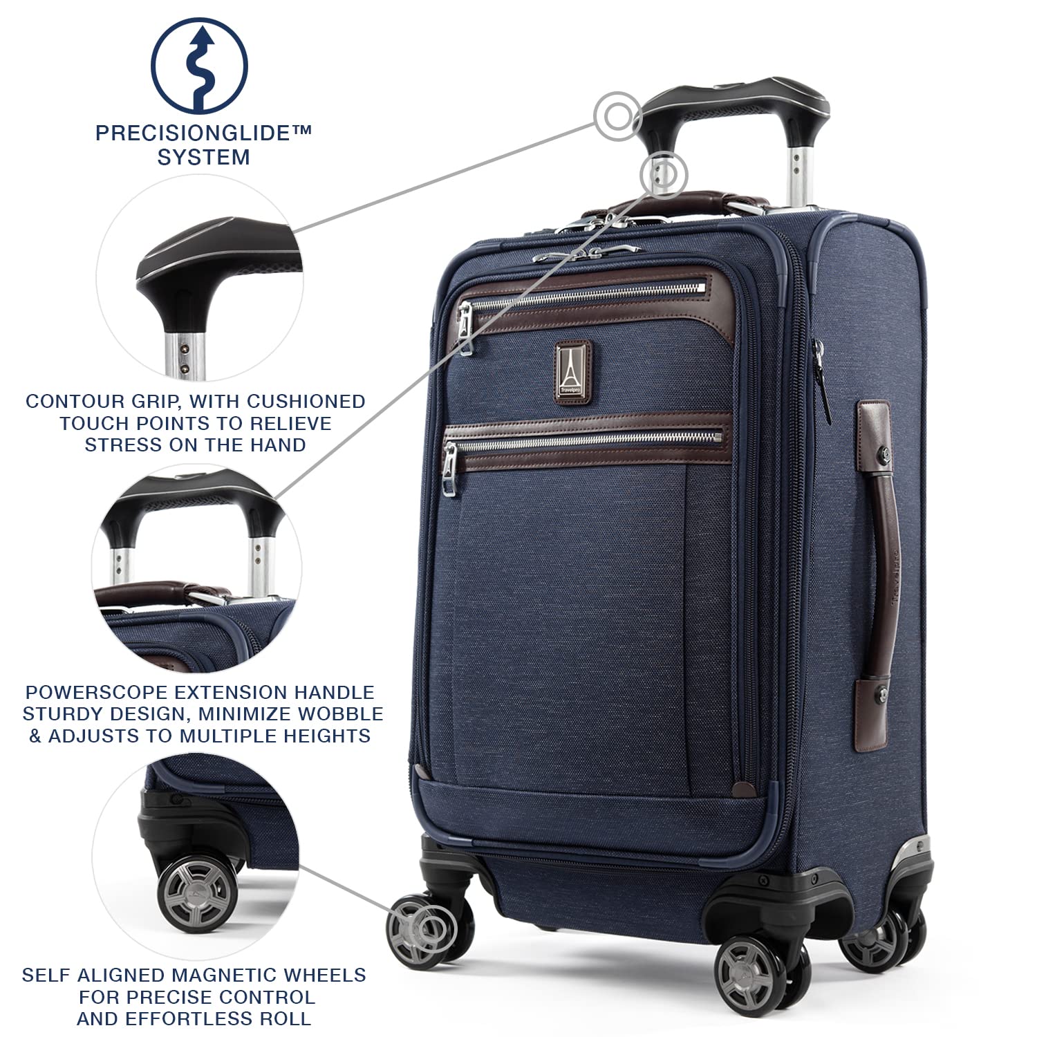 Travelpro Platinum Elite Expandable 21-Inch Carry-On Luggage with 8 Spinner Wheels, USB Charging Port & Suiter - Navy Blue Softside Suitcase for Men & Women | Perfect for Business Trips & Weekend Getaways