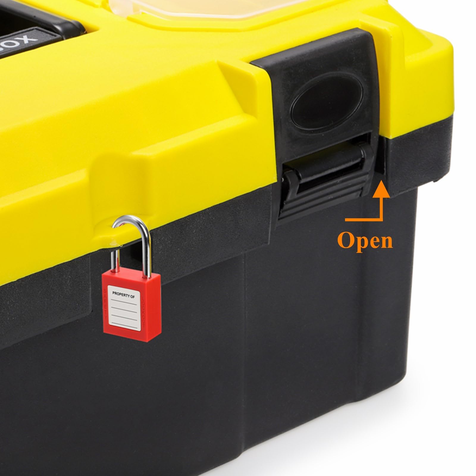 16-Inch Heavy Duty Plastic Tool Box with Handle & Removable Tray - Portable Tool Organizer for Home, Garage, Workshop & DIY Projects - Durable Black & Yellow Storage Case for Tools, Hardware & Supplies