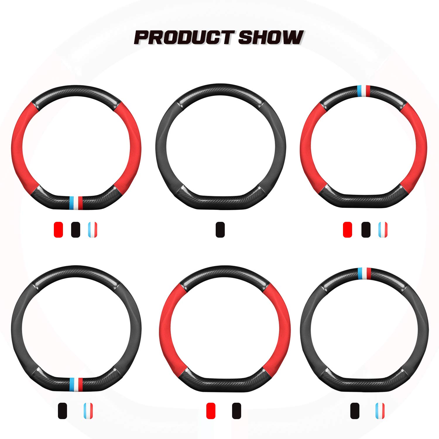 Premium Non-Slip Car Steering Wheel Cover - D-Shaped Carbon Fiber & PU Leather Design - Universal Fit for 38cm (15