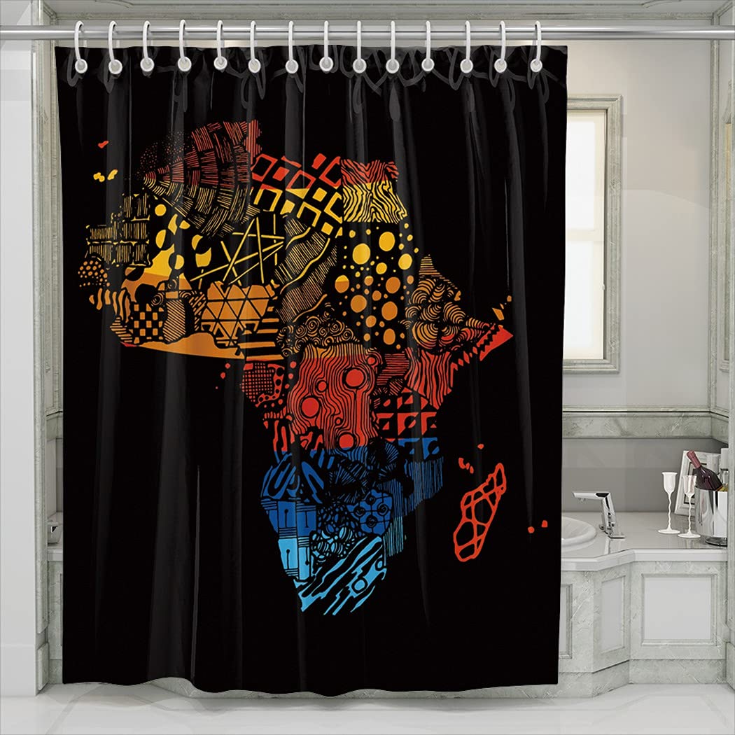 KELEMO Africa Continent Map Doodle Shower Curtain - Waterproof Bathroom Decor 60x72 Inch for Modern Home & Spa Style Bathrooms