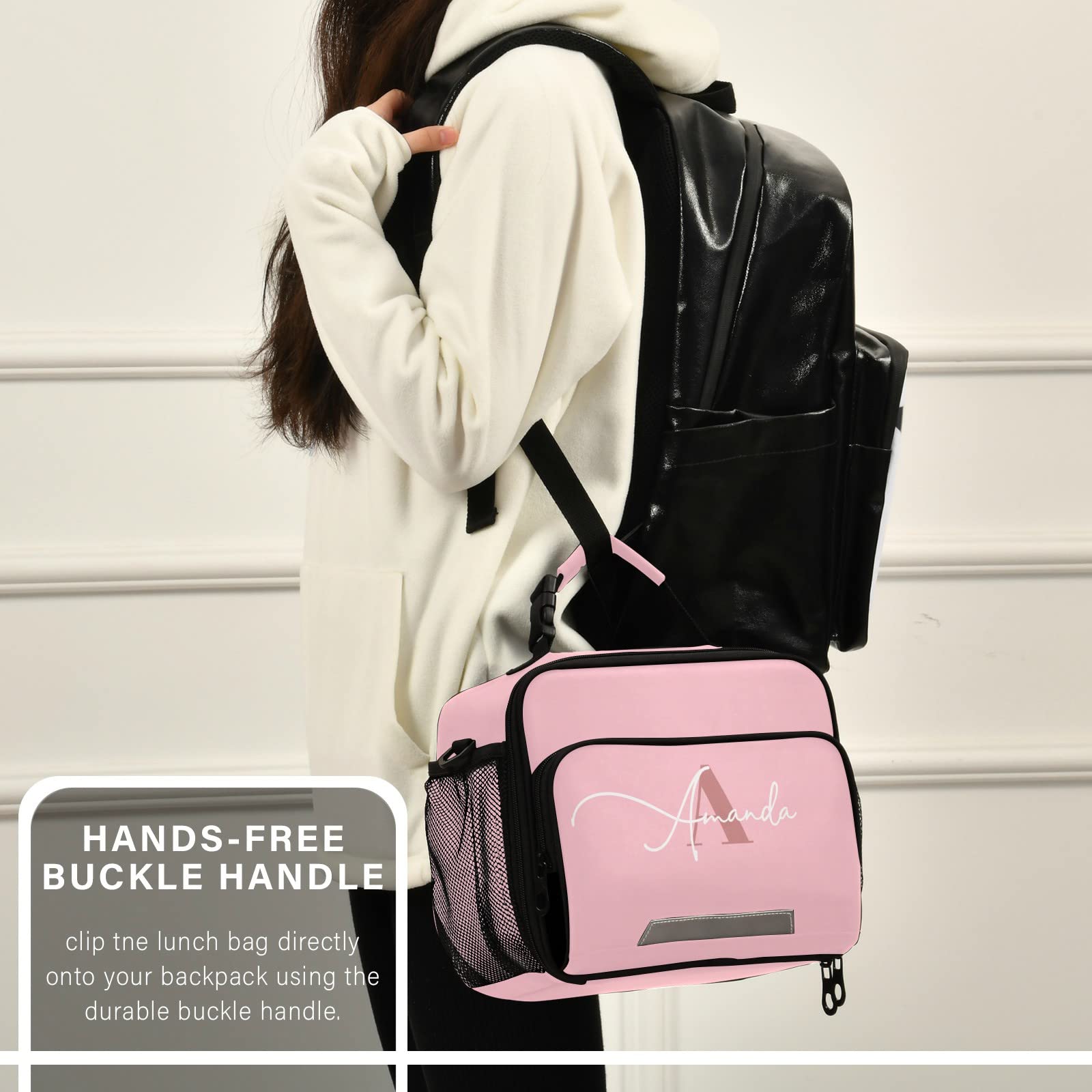 Custom Pink Insulated Lunch Bag with Adjustable Shoulder Strap - Lightweight Lunch Box for Women & Students - Perfect for Work, School, Picnic & Outdoor Activities